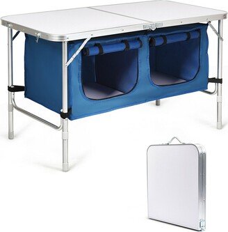 Height Adjustable Folding Camping Table-Blue - 47.5 x 24 x 21/28