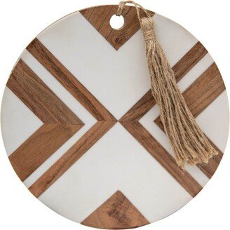 Round Small White Wood, Resin & Jute Cutting Board