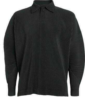 Pleated Long-Sleeve Polo Shirt-AA