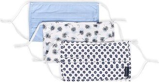 Standard Reusable Pleated Woven Fabric Face Masks (Pack of 3, Assorted Prints and Colors) (White Print/Chambray) Scarves