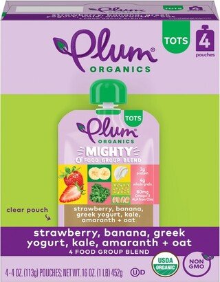 Plum Organics 4pk Mighty 4 Strawberry Banana Greek Yogurt Kale Amaranth & Oats Baby Food Pouches - 16oz