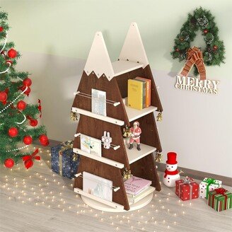 Zeus & Ruta Christmas Rotating Bookshelf Kids Room,Walnut and Cream Color