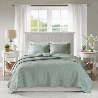 Gracie Mills Tuscany 3 Piece Reversible Scalloped Edge Coverlet Set Seafoam California King