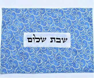 Challah Cover, Extra Large - Silver Swirls On Blue