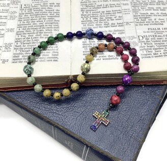 Rainbow Beads & Rhinestone Cross Protestant Prayer Beads, Episcopal, Methodist, Anglican Rosary, Focus Devotional Aid, Medium