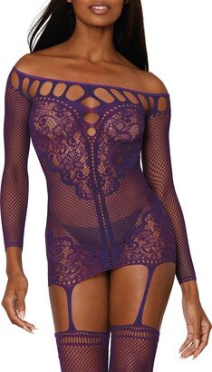 Lace & Fishnet Garter Dress with Thigh High Stockings