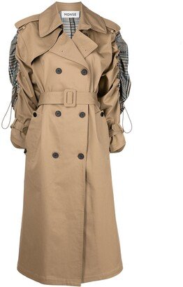 Drawstring Plaid Trench Coat