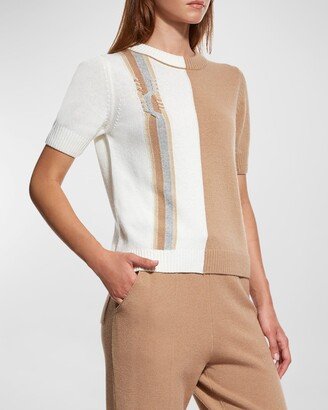 KNITSS Linden Colorblock Crewneck Cable-Knit Top