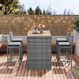 5-pieces Outdoor Patio Wicker Bar Set