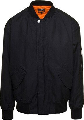 'Hamilton' Black Bomber Jacket with Flap Pockets in Cotton Man