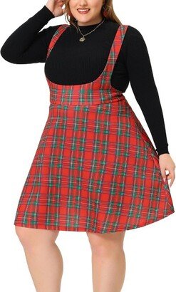 Agnes Orinda Agne Orinda Women' Plu Size A Line Mini Tartan Overall Pinafore Dre Supender Skirt Red 1X