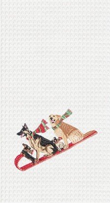 Dogs Tobogganing Embroidered Waffle Weave Kitchen Towel