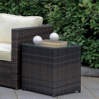 Fene Contemporary Brown 18-inch Glass Top Square Outdoor End Table