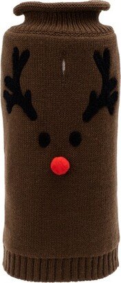 The Worthy Dog Reindeer Face Pullover Sweater - Brown - XXS