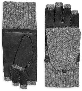 Leather & Cashmere-Blend Fingerless Gloves