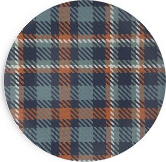 Salad Plates: Plaid - Terracotta And Blue Salad Plate, Blue