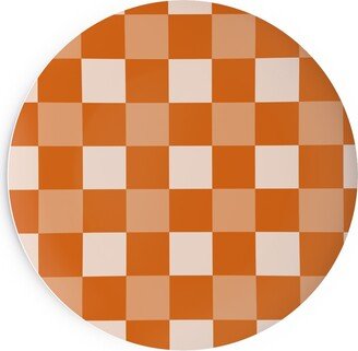 Salad Plates: Orange Gingham Plaid Salad Plate, Orange