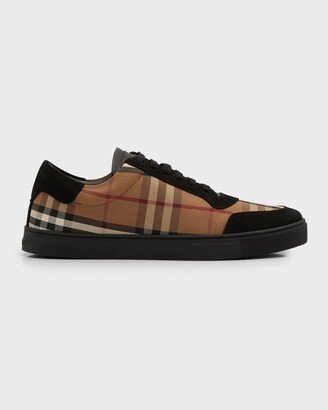 Men's Vintage Check Cotton and Suede Low-Top Sneakers