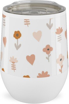 Travel Mugs: Wild Flowers - Boho - Neutral On White Stainless Steel Travel Tumbler, 12Oz, Pink