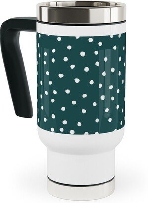 Travel Mugs: Dots - White On Emerald Travel Mug With Handle, 17Oz, Green