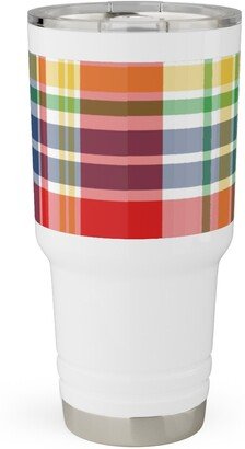 Travel Mugs: Plaid - Multi Bright Travel Tumbler, 30Oz, Multicolor