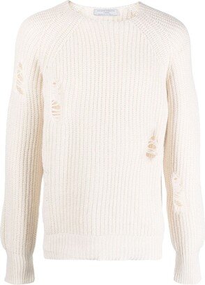 Ripped-Detailing Waffle-Knit Jumper