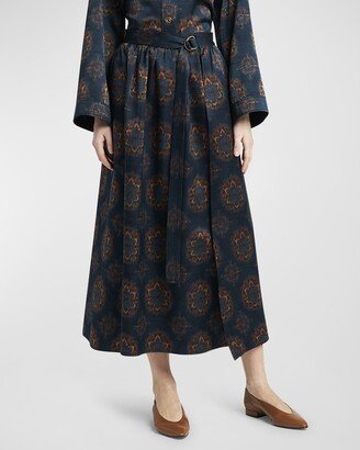 Isabel Rosette Print Belted Maxi Skirt