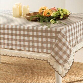 Kate Aurora Country Farmhouse Plaid Buffalo Check Stain & Spill Proof Fabric Tablecloths - 60in. X 84in. (6-8 Chairs), Linen