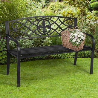 Patio Garden Bench Park Yard Outdoor Furniture Steel Slats - 50.5'' x 24'' x 35''