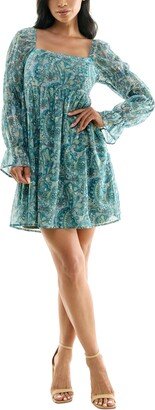 Juniors' Empire-Waist Paisley-Print Dress