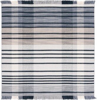 Striped Kilim STK704 Hand Woven Area Rug - Light Grey/Black