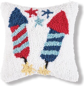 8 x 8 Firecracker Hooked Americana July 4th Throw Pillow-AA