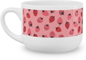 Mugs: Red Strawberries - Pink Latte Mug, White, 25Oz, Pink