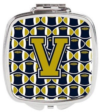 CJ1074-VSCM Letter V Football Blue & Gold Compact Mirror, 3 x 0.3 x 2.75 in.