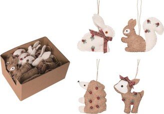 Fabric 9.84 in. Multicolor Christmas Craft Critter Ornament in Display Set of 12