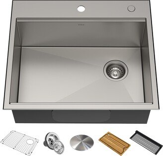 Kore 25 in. Workstation Drop-In 16 Gauge Single Bowl Stainless Steel Kitchen Sink with Accessories