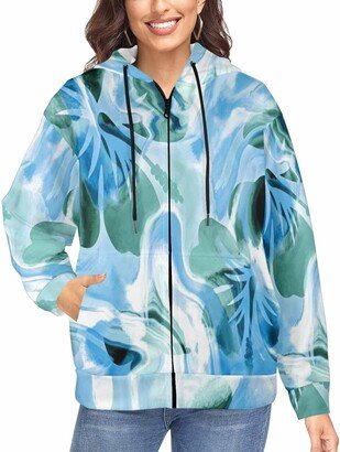 LOSARON Wavy Tie Dye Liquid Marble Women's Casual Fashion Jackets Slim Fit Running Track Hoodies with Thumbholes Full-Zip Hooded Sweatshirt M