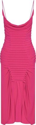 Boned-Bodice Pleated Midi Dress