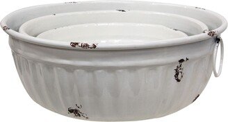 3/Set Distressed White Metal Bowls w/Handles