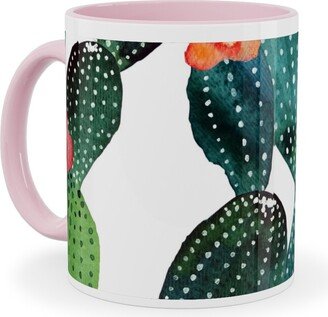 Mugs: Cactuses - Green Ceramic Mug, Pink, 11Oz, Green