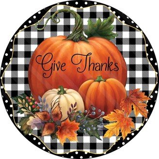 Give Thanks Sign - Pumpkin Fall Autumn Wreath Metal