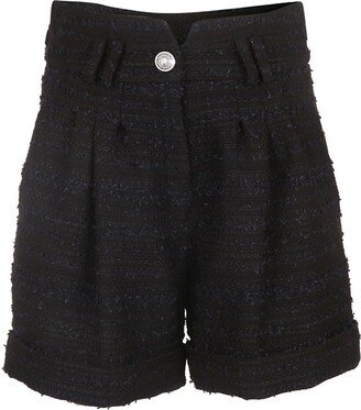 High-Waisted Pleated Tweed Shorts