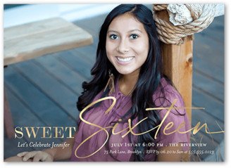 Sweet Sixteen Invitations: A Sweet Sixteen Birthday Invitation, Yellow, 5X7, Luxe Double-Thick Cardstock, Square