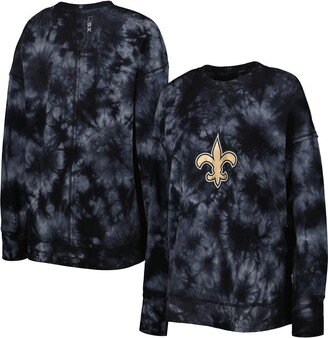 Women's Msx by Michael Strahan Black New Orleans Saints Bailey Tie-Dye Tri-Blend Pullover Sweatshirt