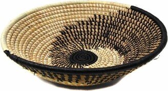 Handmade Woven Sisal Basket, Natural/Black Spiral