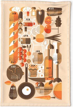 Kitchen Tea Towel - 2024 in The By Analinea Tomato Calendar Atomic Era Linen Cotton Canvas Spoonflower