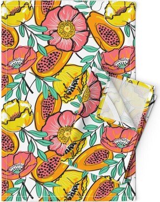 Summer Papaya Tea Towels | Set Of 2 - Dreams By Emily Bolter Designs Tossed Fruit Painterly Linen Cotton Spoonflower