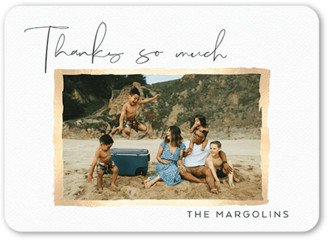 Thank You Cards: Brushed Frame Thanks Thank You Card, White, 5X7, Pearl Shimmer Cardstock, Rounded