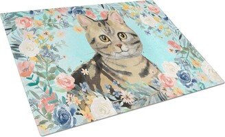 CK3387LCB American Shorthair Brown Tabby Spring Flowers Glass Cutting Board