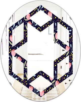 Designart 'Handdrawn Pink Flowers' Printed Modern Round or Oval Wall Mirror - Hexagon Star